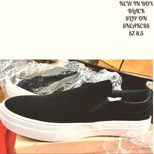 NIB BLACK SLIP ON SNEAKERS, SZ 8-5 Never worn, Soft, nice stretch & comfortable
